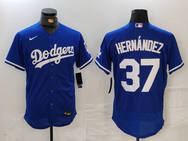 Men Los Angeles Dodgers 37 Hernandez Blue Nike Elite 2024 MLB Jersey style 726